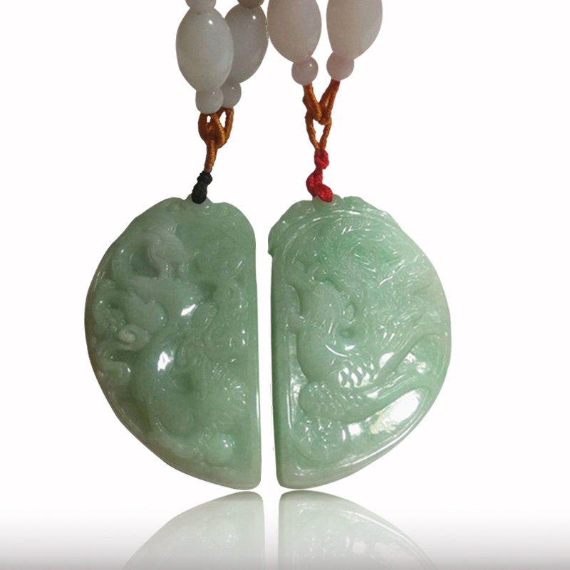 心玉行天然翡翠玉龙凤呈祥玉佩情侣款一对带证书正品男女项链吊坠