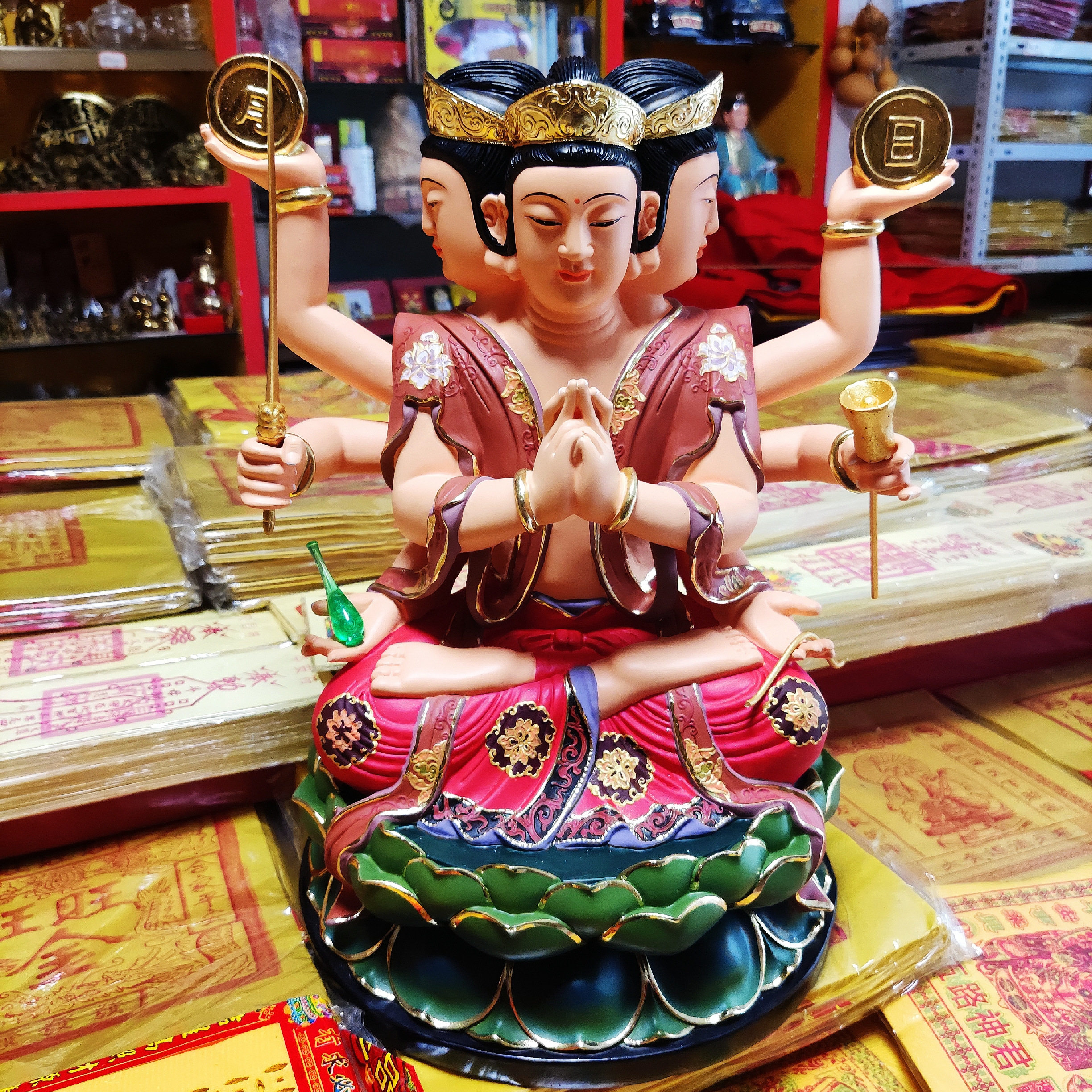 道教道家用品六十甲子斗姆斗姥元树脂坐莲台客厅摆件