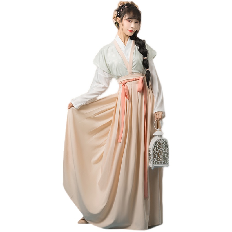 汉青月(春晓) 唐褙子交领短衫褶裙原创改良汉服女春夏