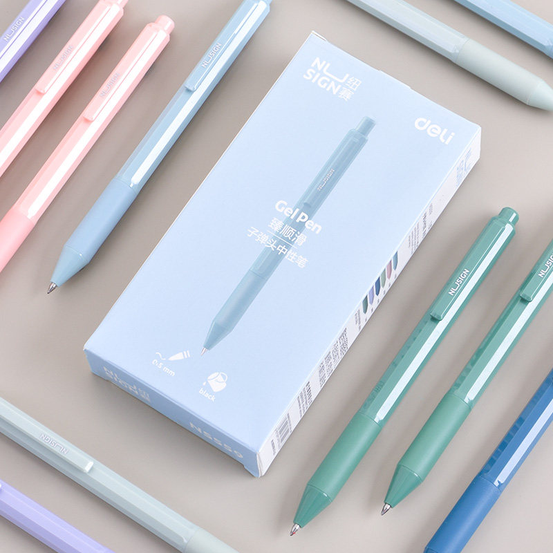得力黑色文具圆珠笔签字专用考试按压女生碳素中性笔