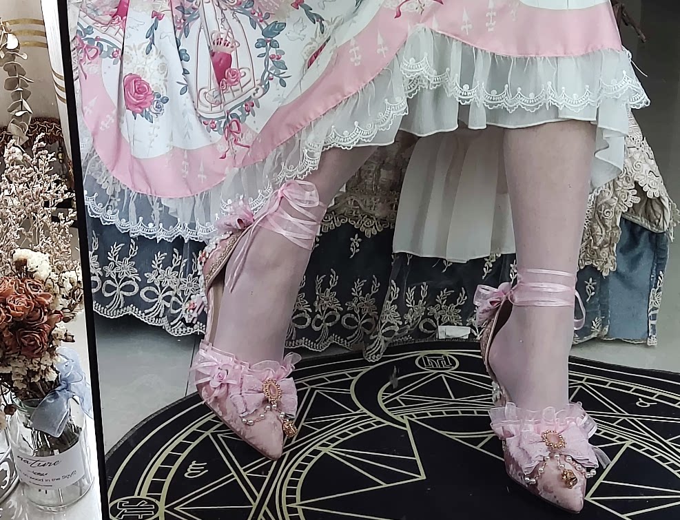 七九狸手作铺原创手作粉色华丽高跟鞋定制lolita洛丽塔鞋类