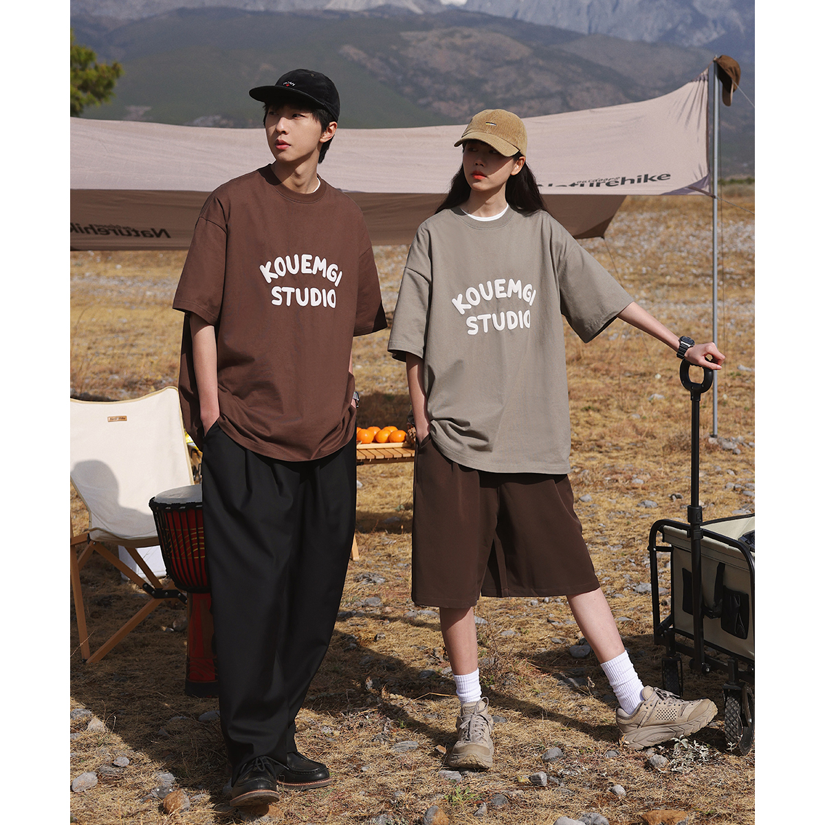 KOUEMGI空味 夏季简约字母发泡印花重磅短袖t恤男宽松情侣体恤衫