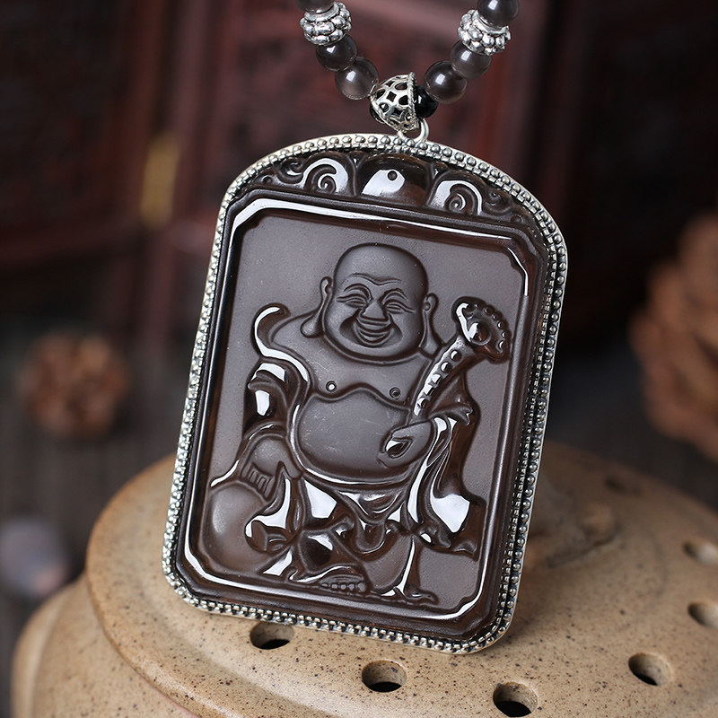 宝悟天然冰种曜石s925银包边大日如来佛如意吊坠项坠