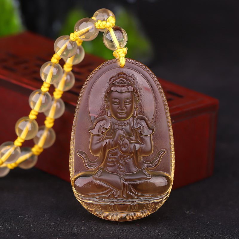 开光黄水晶大日如来吊坠属羊本命守护神项链男女项坠