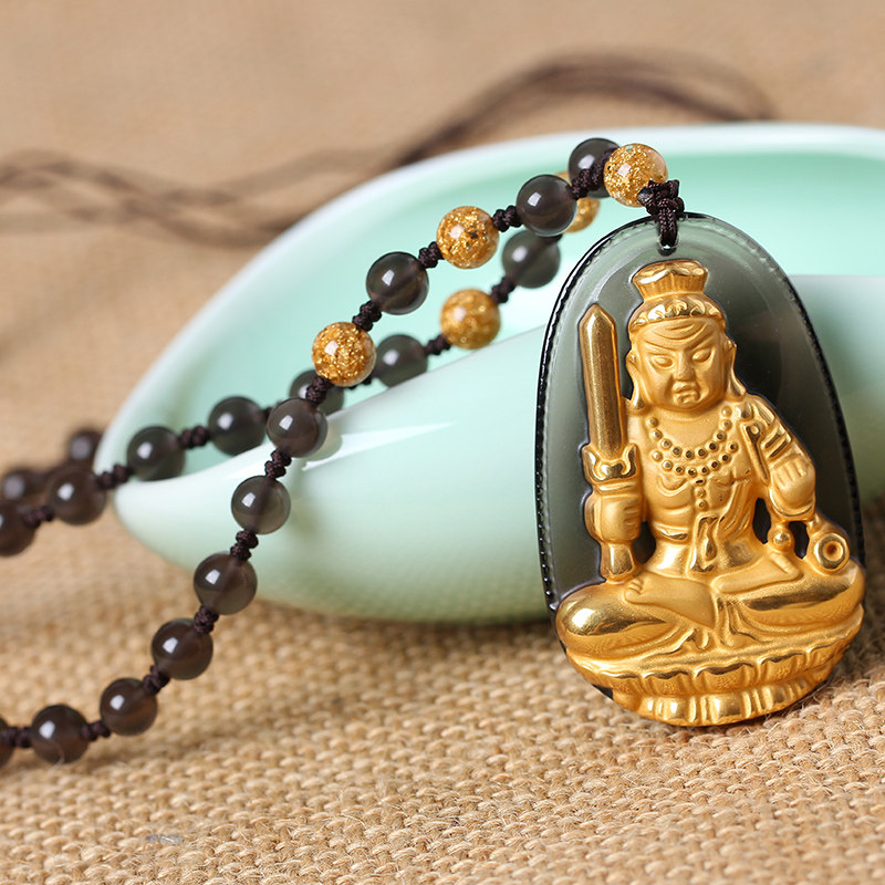 不动冰种黄金曜石明王菩萨十二生肖属鸡本命守护神项坠