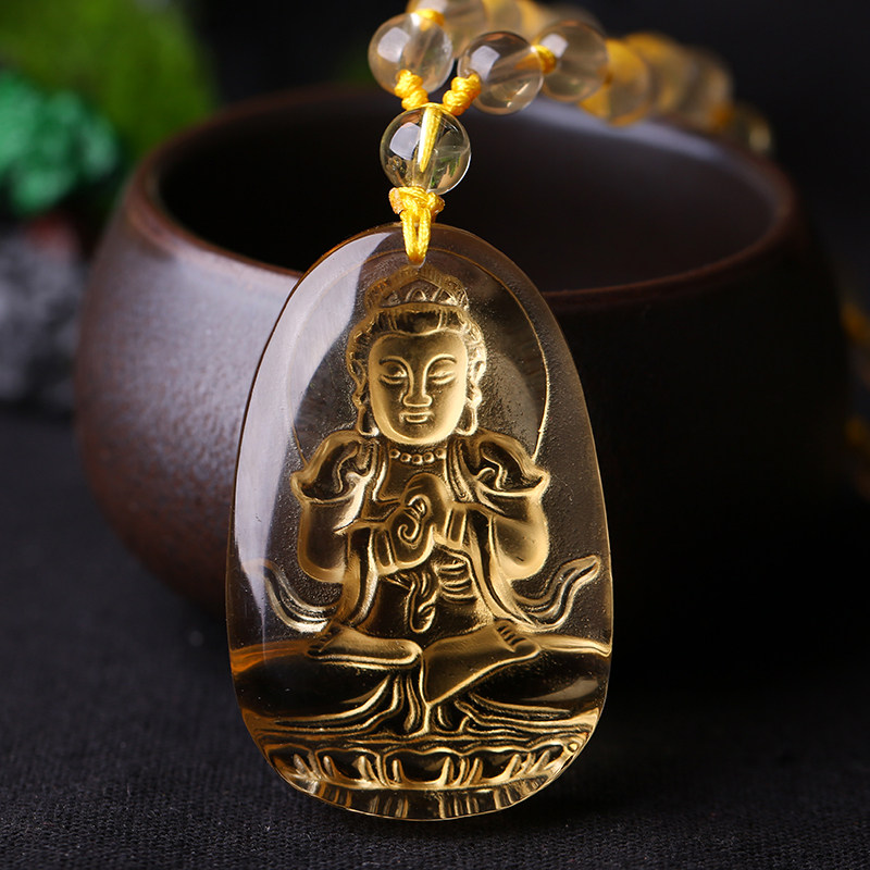 开光黄水晶大日如来吊坠属羊本命守护神项链男女项坠
