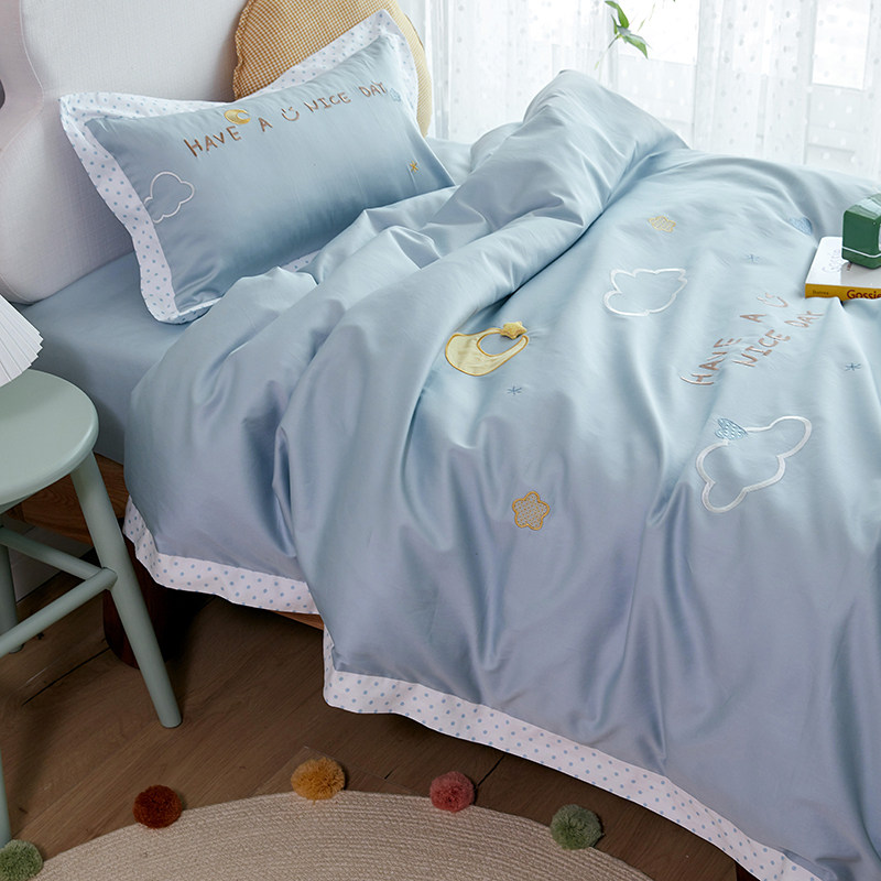 儿童纯棉被套单件120x150x200蓝色卡通12x15米学生单人全棉被罩