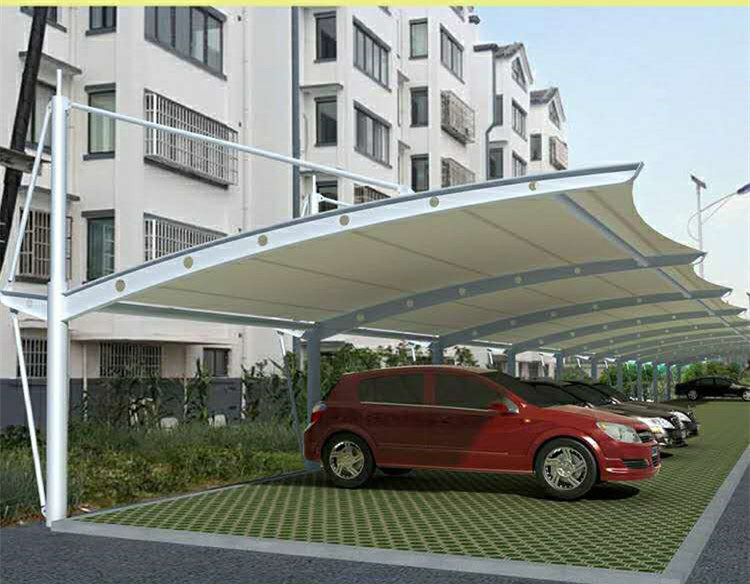 车棚钢膜结构汽车停车雨棚遮阳充电桩棚景观遮阳篷