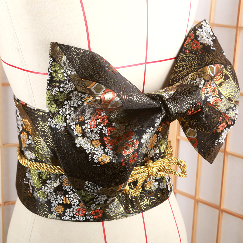 桔子点点日本和服浴衣配件提花定型蝴蝶结腰封腰带