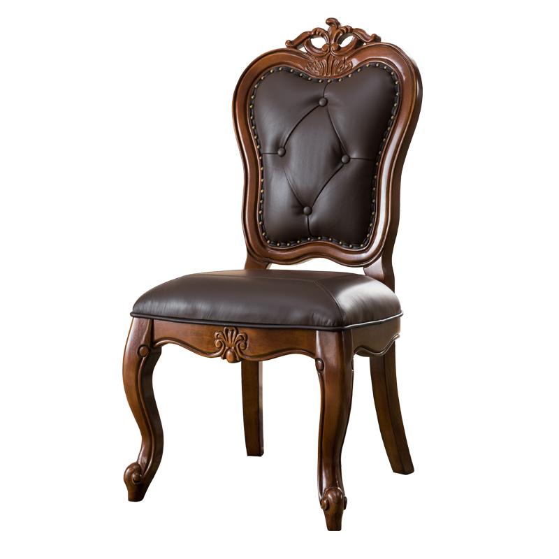 美式实木餐椅餐厅真皮扶手书房书桌椅子欧式餐椅
