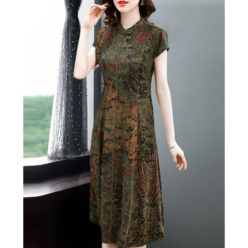 高端大牌重磅真丝桑蚕丝连衣裙中年女妈妈装中老年香云纱旗袍裙子