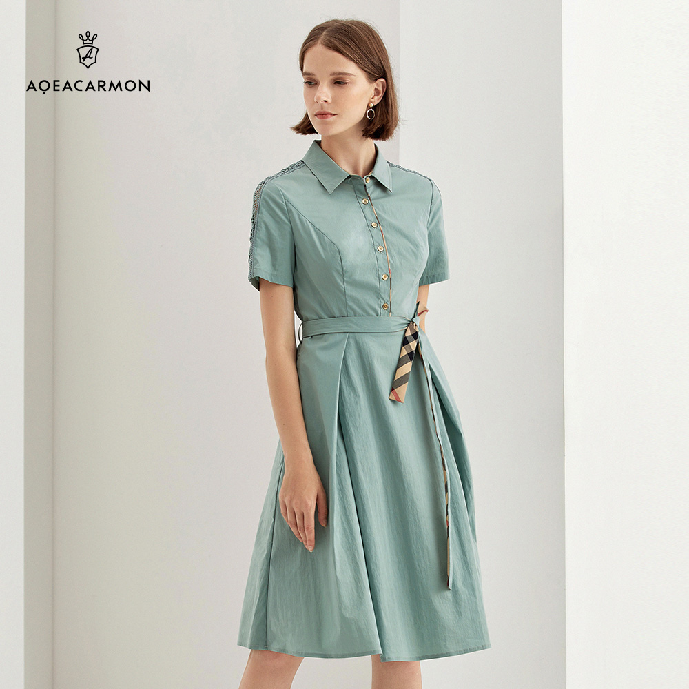 aqeacarmon雅格上美春夏新品女装优雅气质衬衫连衣裙连衣裙