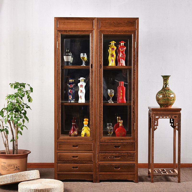中式酒柜新中式红木家具玻璃鸡翅木藏酒客厅单门储物柜酒柜