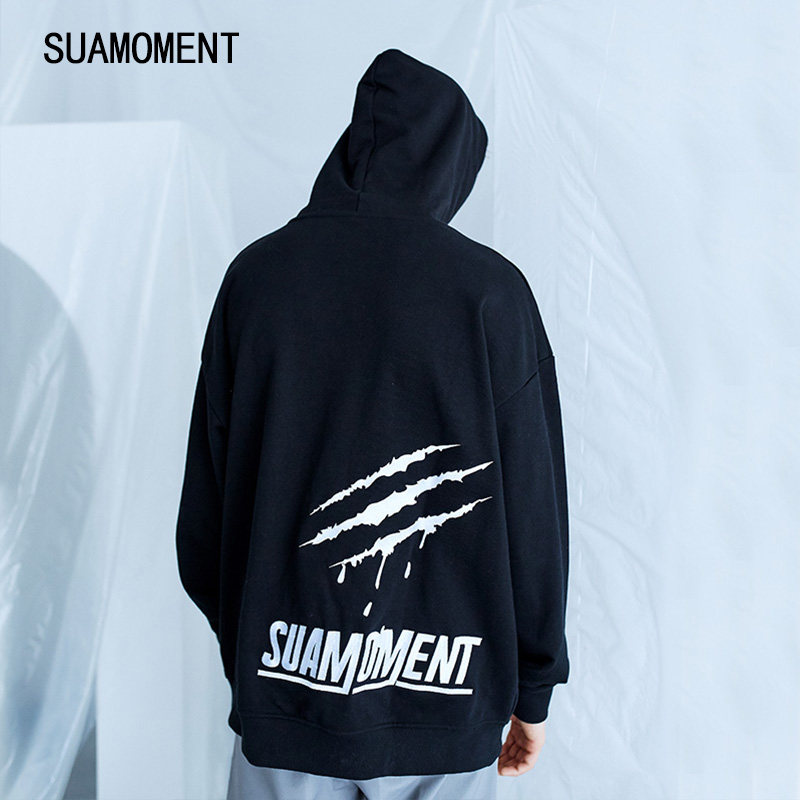 suamoment爪痕抓痕一代血爪黑白刺绣帽衫嘻哈宽松卫衣