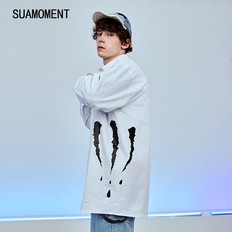 suamoment血爪国潮情侣装宽松衬衫长袖不规则二代抓痕衬衫