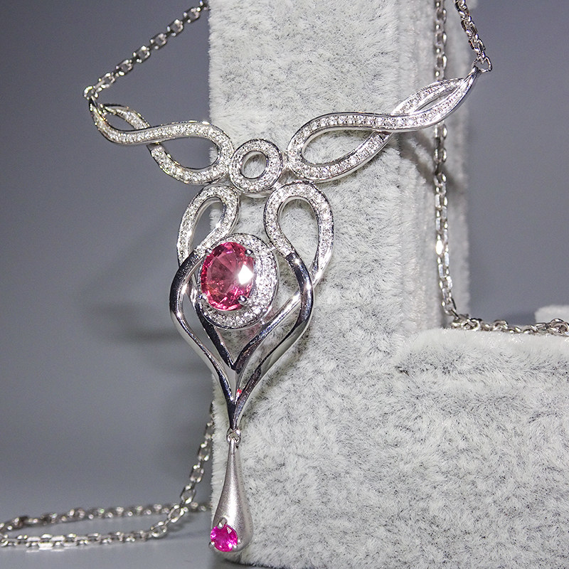 碧玺项链9k吊坠白金花钻珠宝高级定制礼物项链