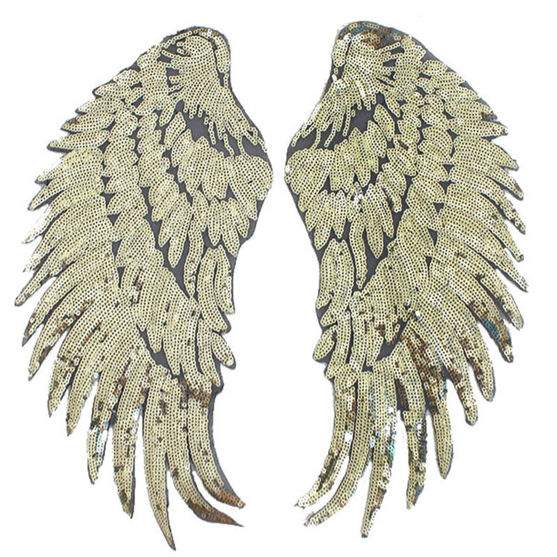 时尚大号刺绣翅膀亮片布贴卫羽绒服破洞补丁外套布贴