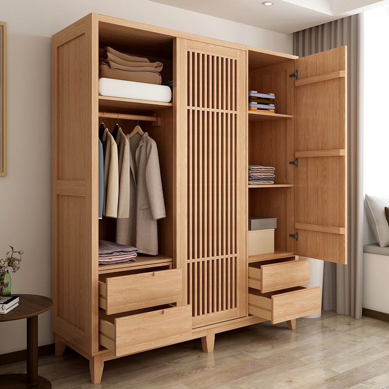 衣柜收纳衣橱大衣推拉门橡木实木白橡木家具卧室衣柜