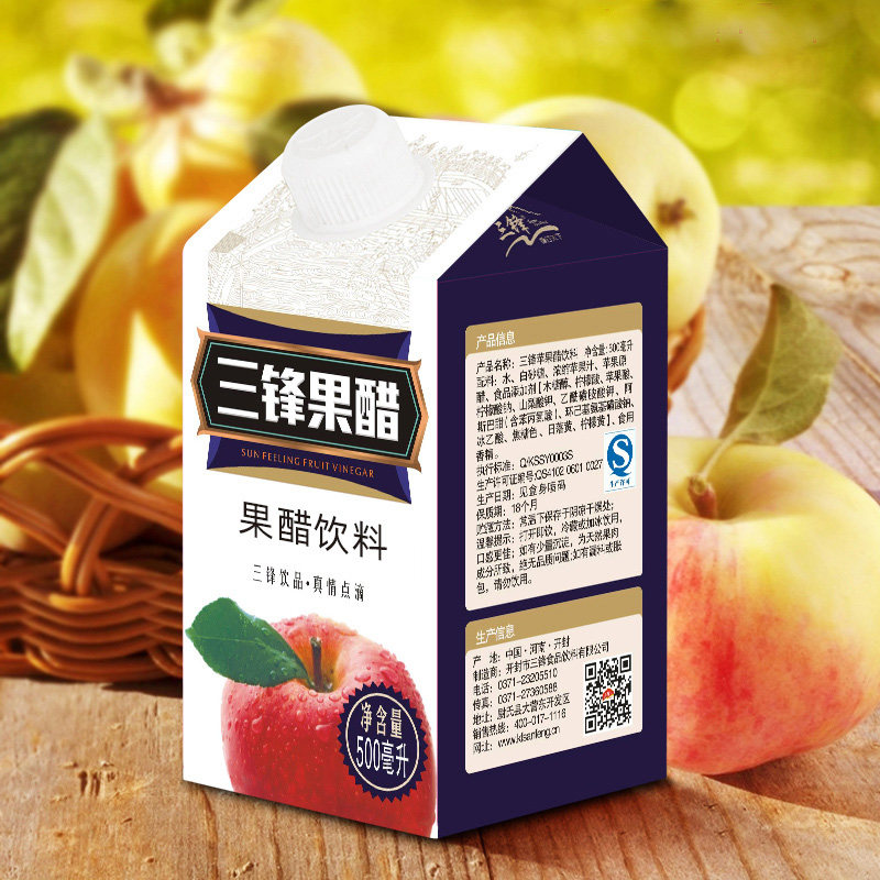 三锋苹果醋饮料苹果醋果醋醋饮料果汁饮料500ml15盒整箱批发