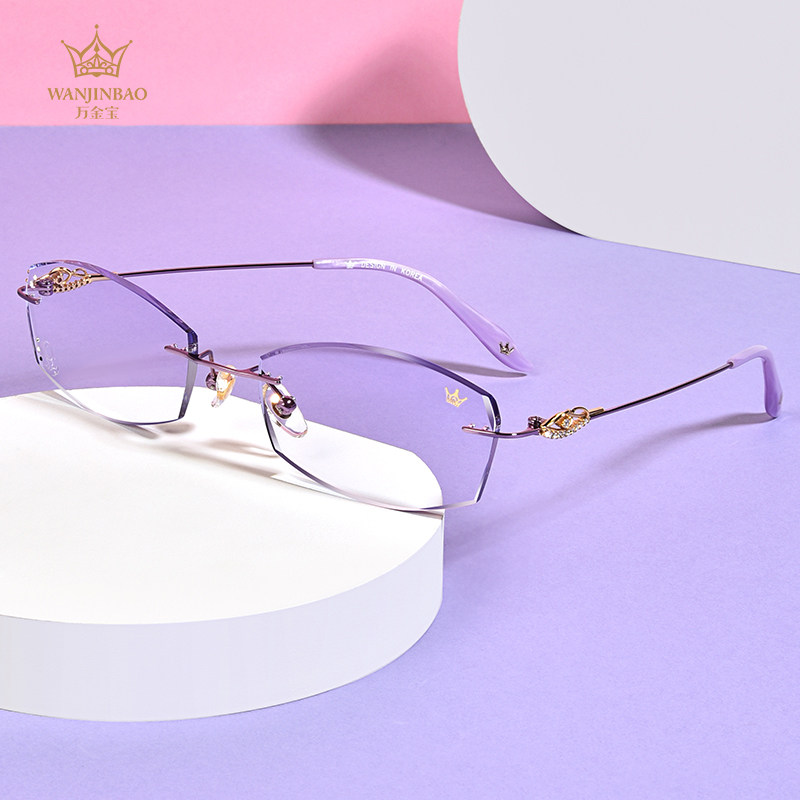 眼镜万金宝钻石切边近视近视眼女款合金无框商务定制成品光学镜