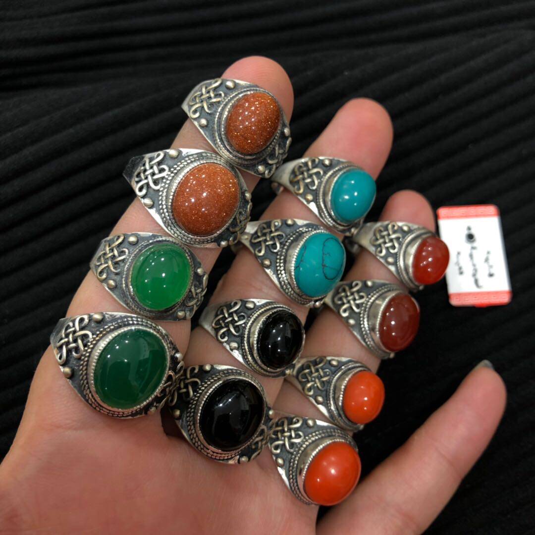 戒指足银民族风情侣纯银蒙古男女吉祥吉祥结结银戒指