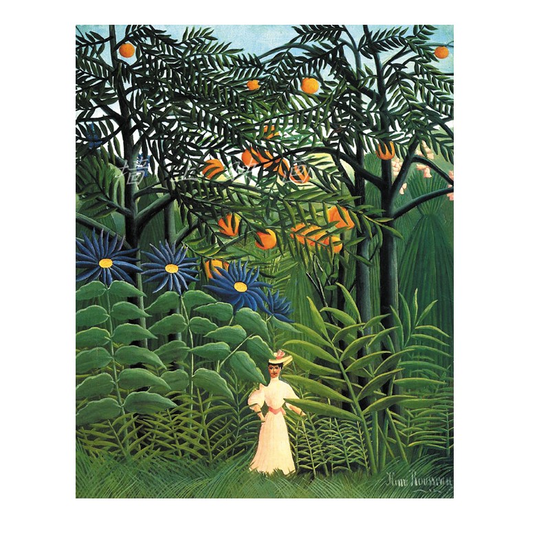 异域丛林漫步女子henrirousseau卢梭装饰画朴素艺术现代装饰画