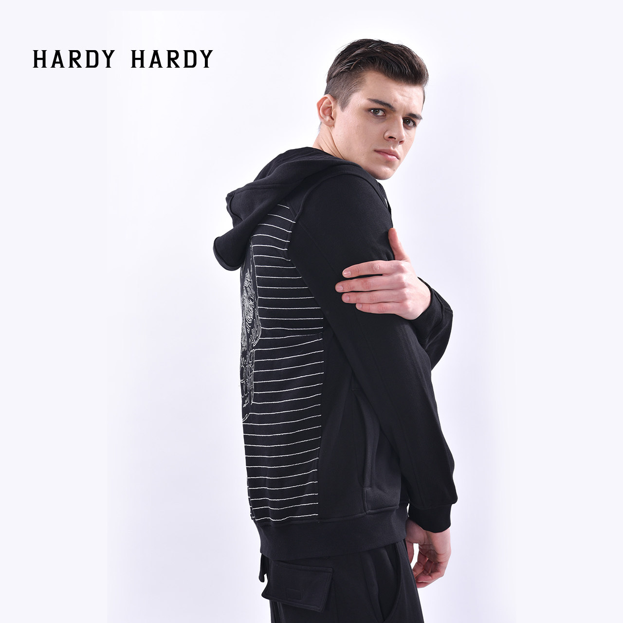 hardy hardy男式连帽卫衣 刺绣骷髅条纹开衫外套hh17fabmkd0120