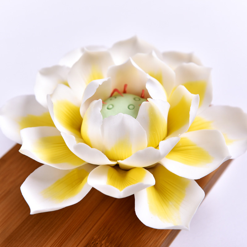 东方泥土陶瓷荷花摆件手工捏制工艺桌面装饰品清净摆件