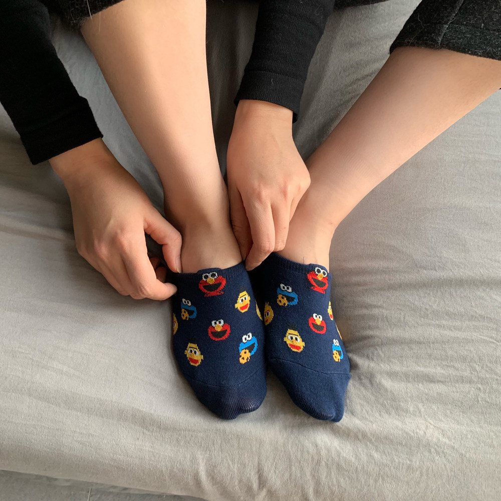芝麻街船袜韩国进口卡通可爱袜套女生棉袜春夏季薄袜子ins学院风