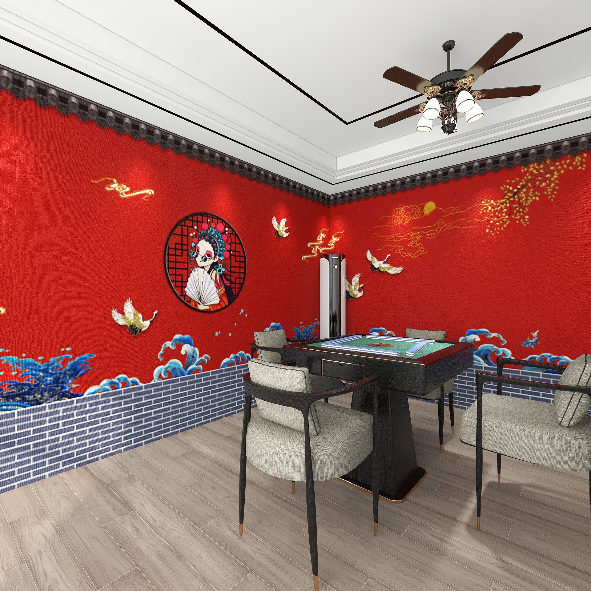 定制壁画棋牌室麻将馆墙纸网红国潮风壁纸烧烤火锅店装饰背景墙布
