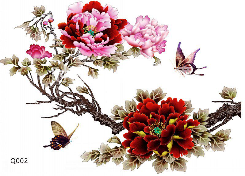 纹身防水持久仿真女款牡丹花大图满背古风古装身体彩妆