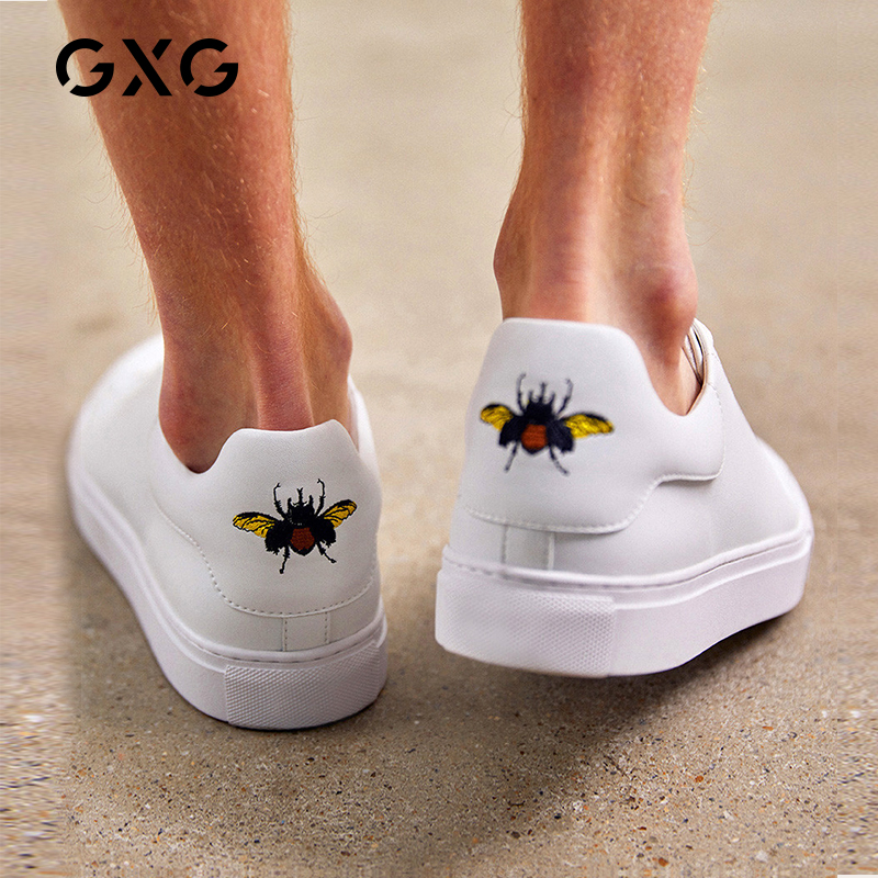 GXG男鞋2021新款板鞋男士刺绣鞋子休闲鞋百搭白鞋男秋季小白鞋男