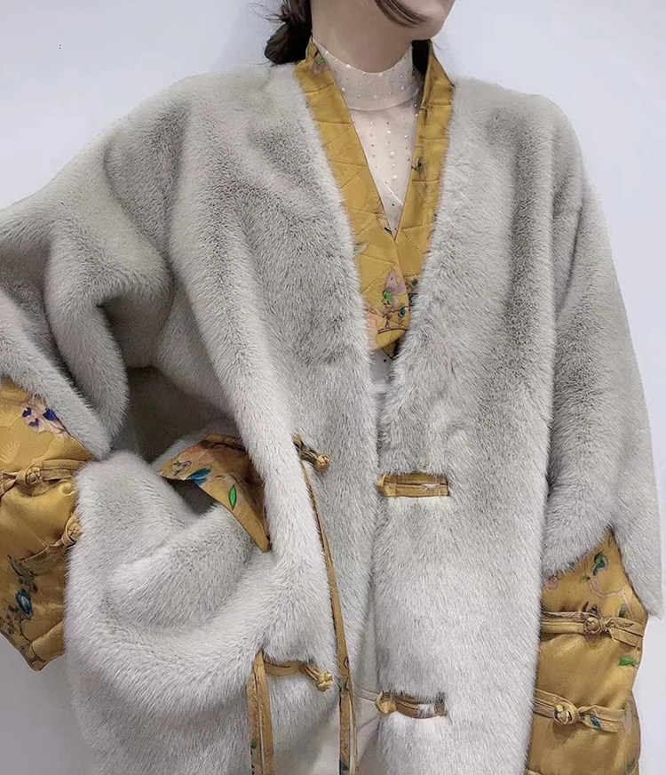 欧洲站冬季水貂皮草欧貂复古中国国风中长宽松皮草