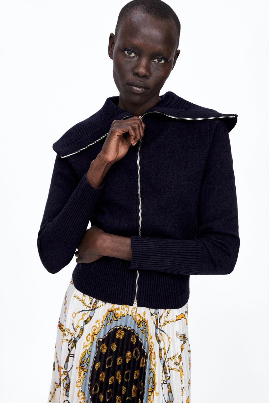 ZA&RA 春秋女装学院修身外套冷淡风高领短开衫毛衣针织衫 6254123