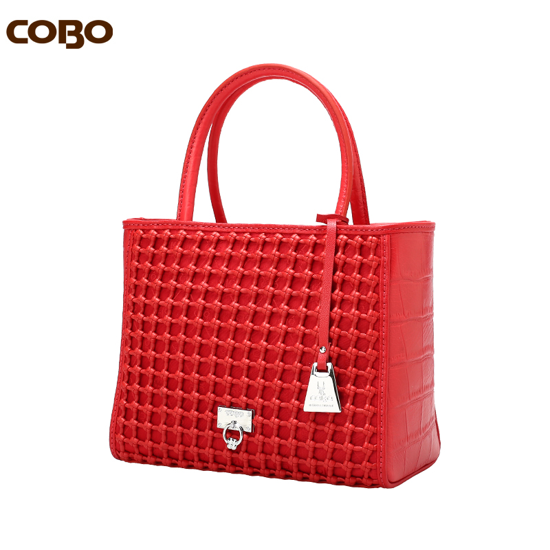cobo羚羊羊头牛皮手工立体编织手提包欧美潮流单肩通用款女包
