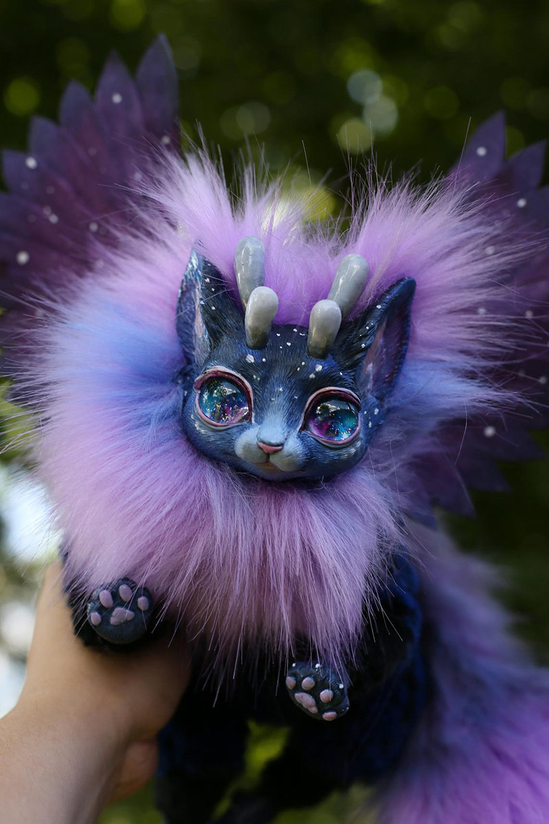 现货俄罗斯艺术家梦幻星空角猫手作幻想生物玩偶毛绒