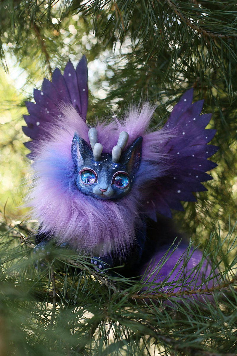现货俄罗斯艺术家梦幻星空角猫手作幻想生物玩偶毛绒