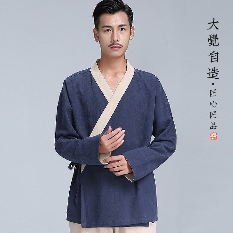 原创改良道袍汉服男士中国国风春季棉麻外套汉服