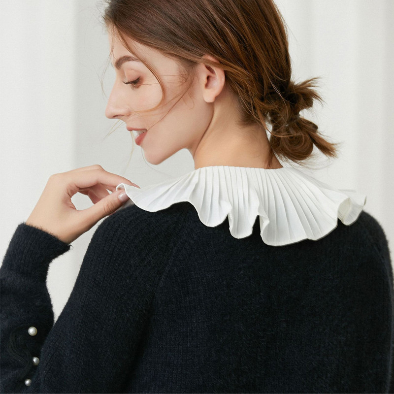 俏皮可爱风琴褶荷叶边假领子女气质毛衣内搭白色雪纺花边假衬衣领