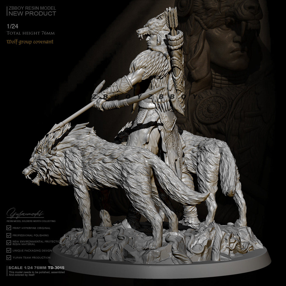 76mmzbboy监制狼族勇士树脂手办古代兵人白模兵人专区