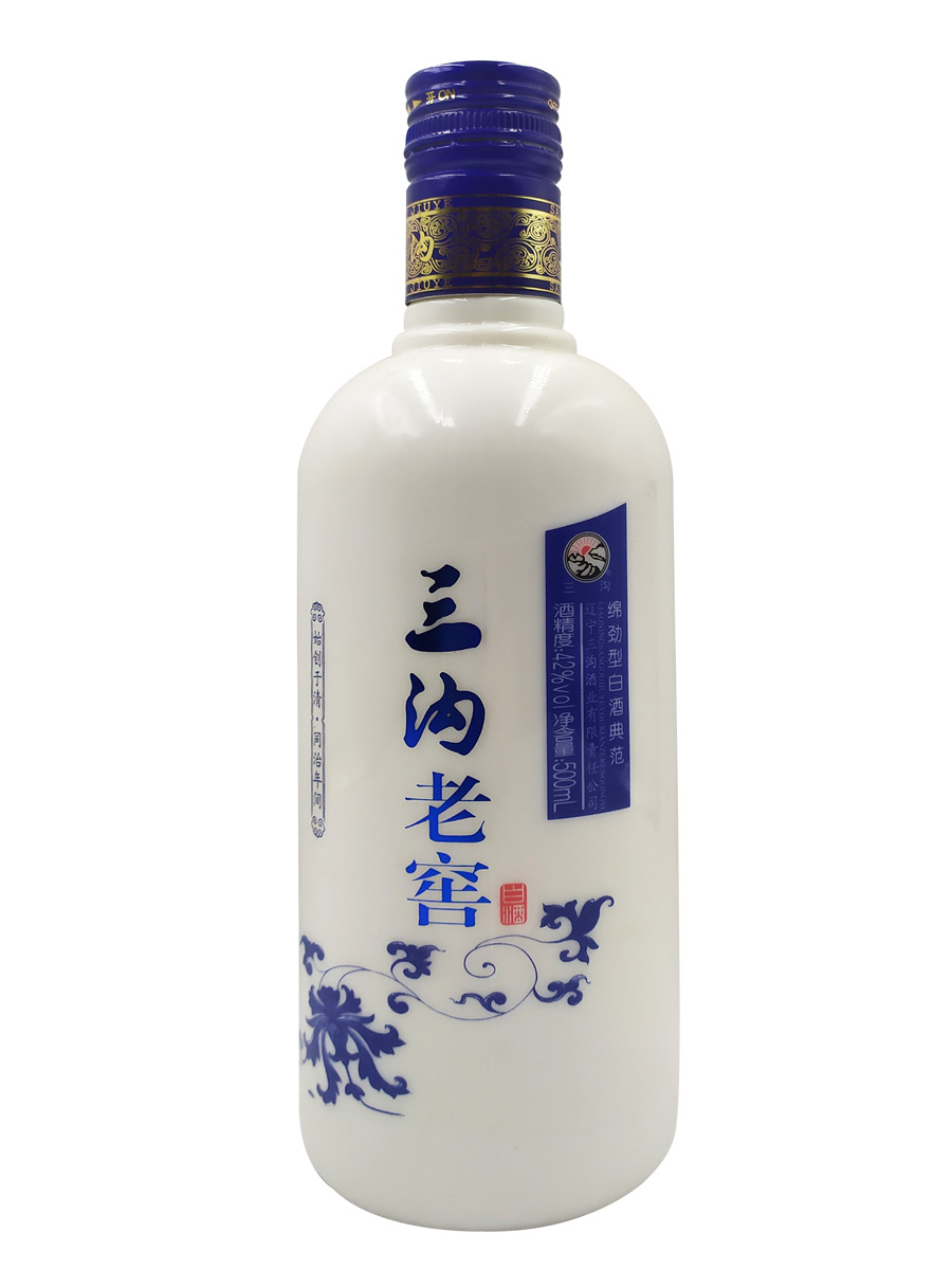 纯粮酿造三沟蓝瓷老窖白酒42度整箱12瓶x500ml浓香型口粮酒礼品酒