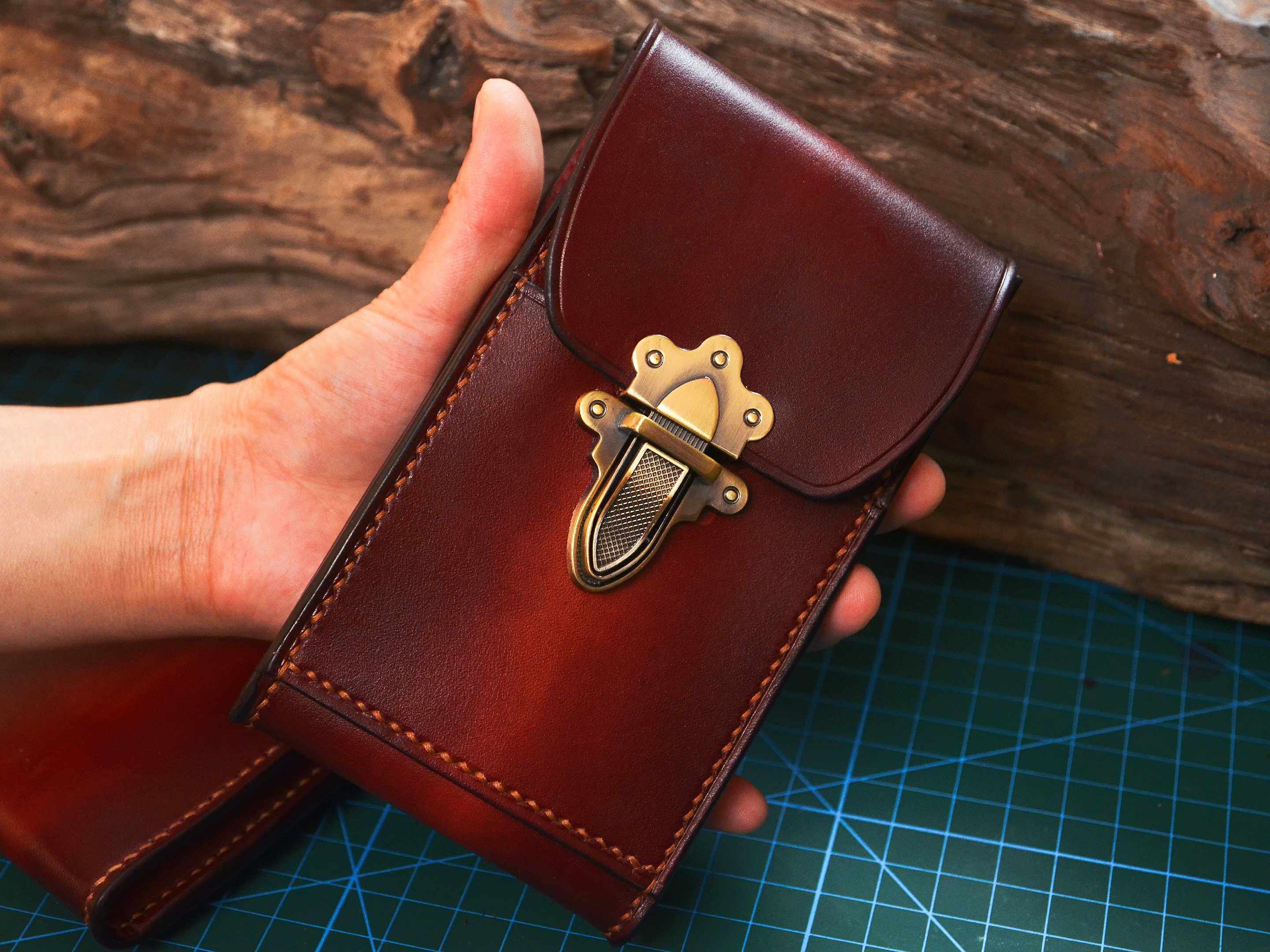 手机头层牛皮手机套腰包手工制皮套皮包扣款手机包