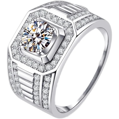 pt960铂金进口莫桑石男戒霸气蜂巢微镶男戒18k白金戒指送男友