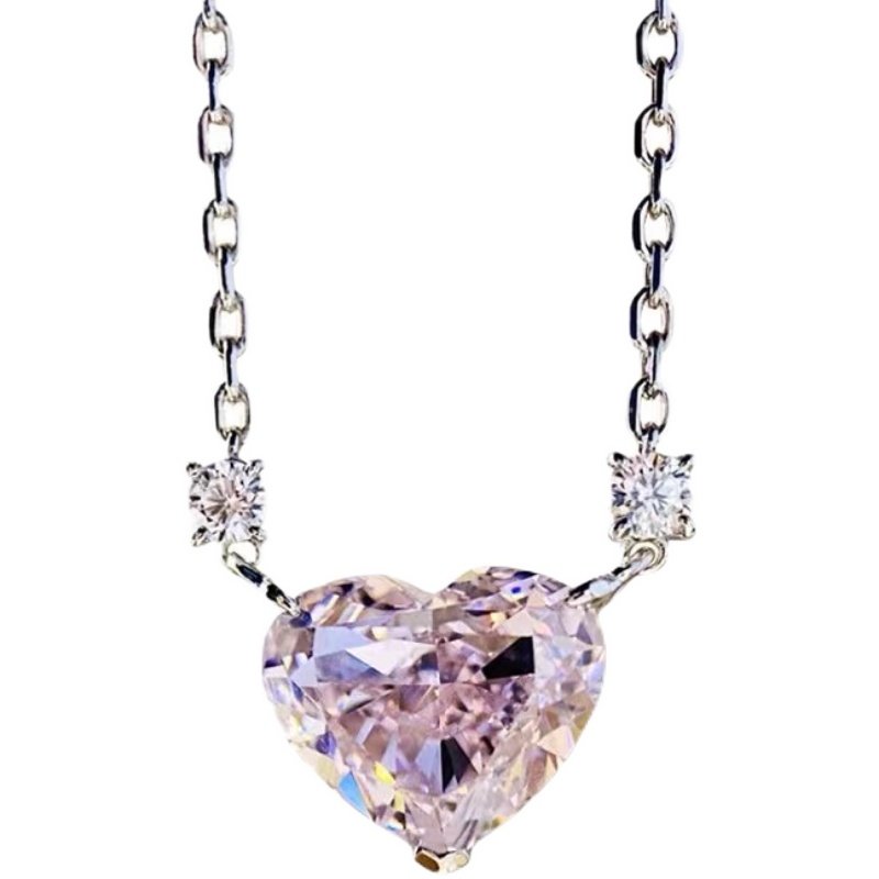 pt950钻石百搭气质设计锁骨项链爱心铂金彩钻颈饰