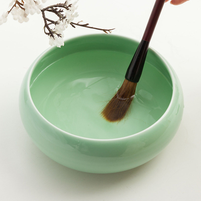 大号仿古青瓷水碟墨碟笔舔搁笔砚台调色盘毛笔架洗笔池国画书法用具