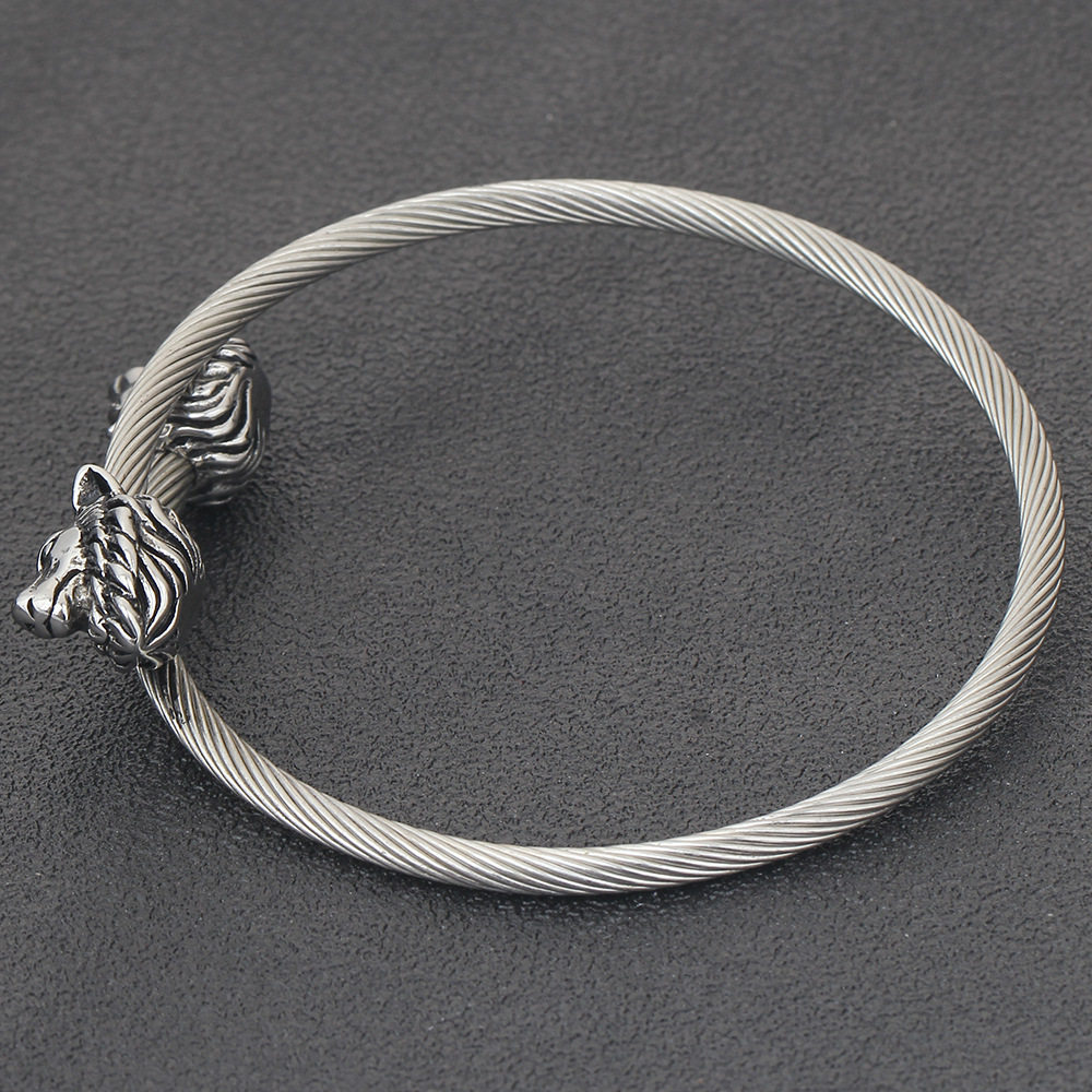新品欧美霸气狼头钢丝手镯时尚男女通用不锈钢不褪色手镯
