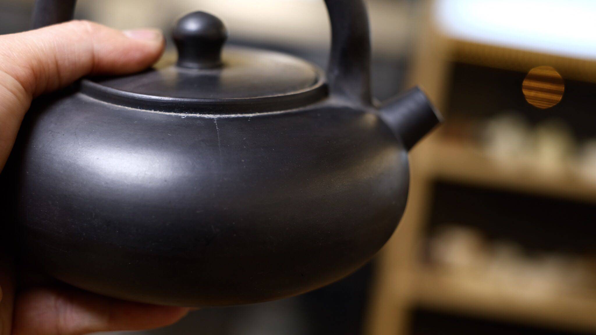 茶壶日本大正时期又玄堂黑黑陶提梁炮口急须茶壶