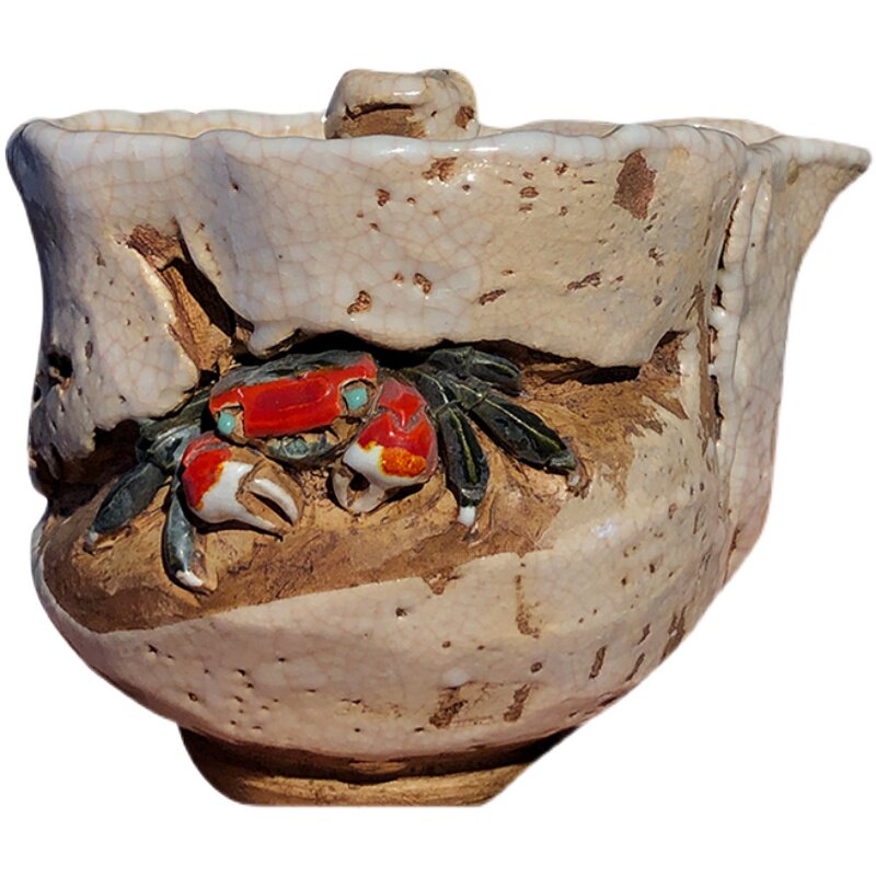 日本回流乐山天神蟹杯岩蟹杯粗陶柴烧鼻祖信乐烧整套茶具