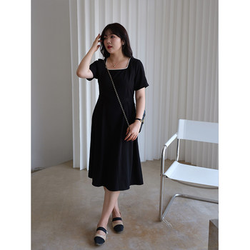 Lan Ruoshui plus size Hepburn little black dress fat MM new summer new-covering ladylike temperament slim chiffon dress