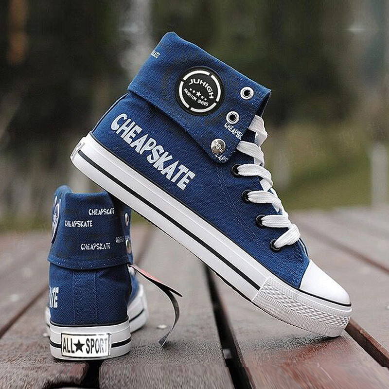 高帮帆布鞋男翻边高筒加绒两穿百搭运动鞋春秋防滑高帮鞋